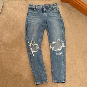 American Eagle Outfitters Ripped Blue Straight Leg Jeans